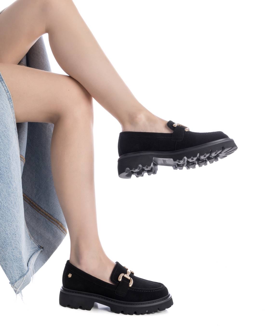Carmela 16195201 mocassin femme noir serraje chaîne
