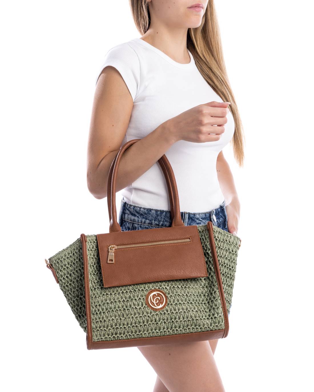 Carmela 18613204 sac épaule rafia vert aqua