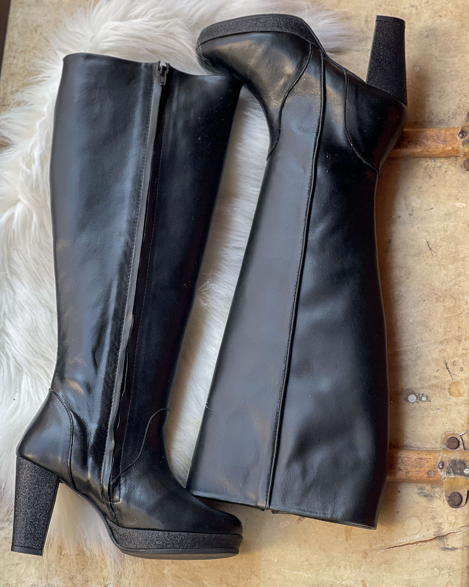 Dessine Moi Un Soulier bottes cuir lisse noir paillettes pointure 34