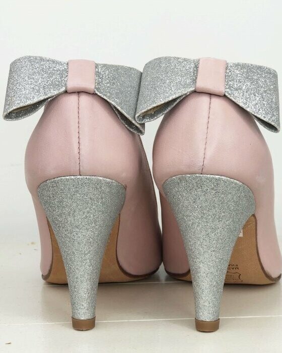 Dessine Moi Un Soulier escarpin cuir vieux rose paillettes argent