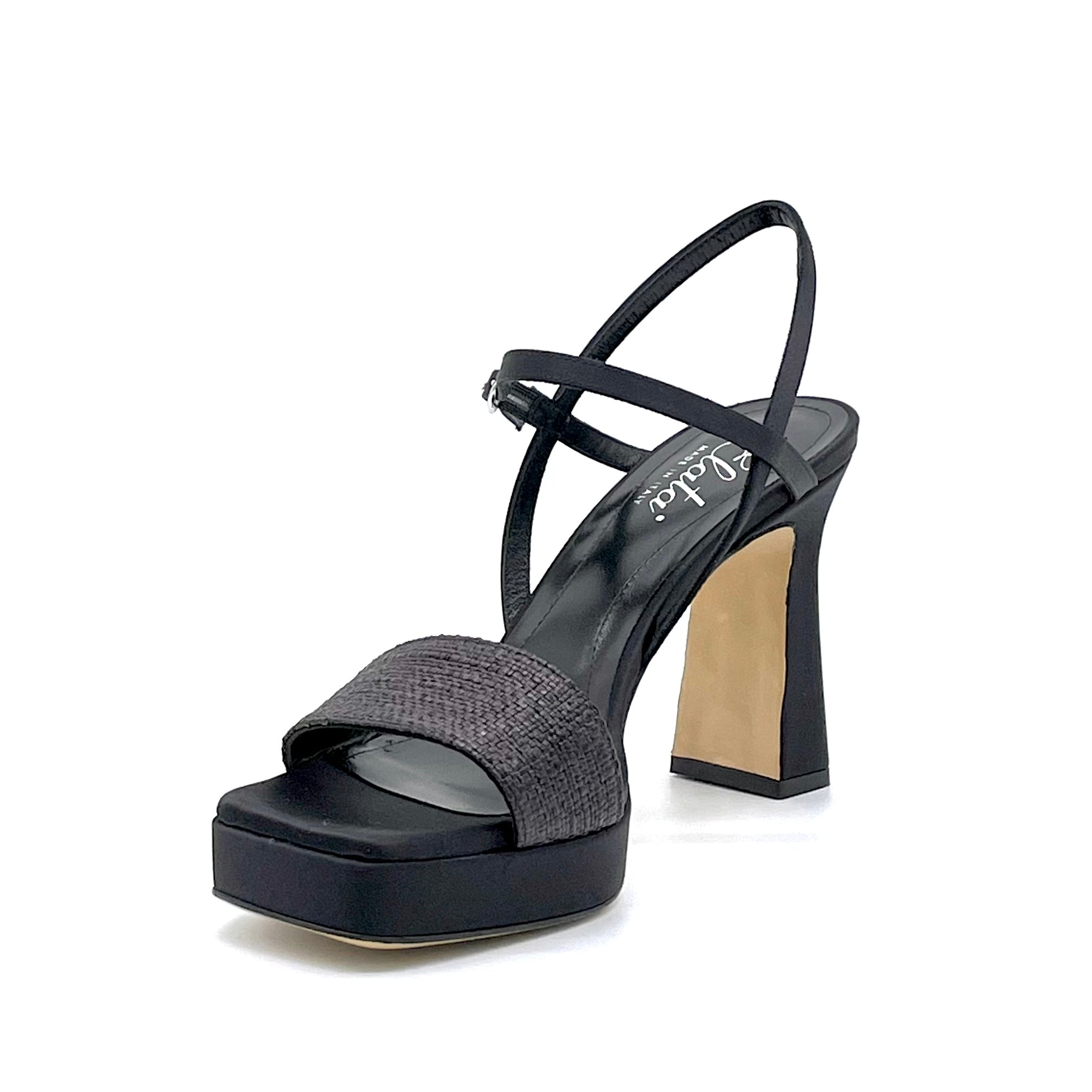 ELATA 13125 sandales soie raphia noir talon 9,5 cm