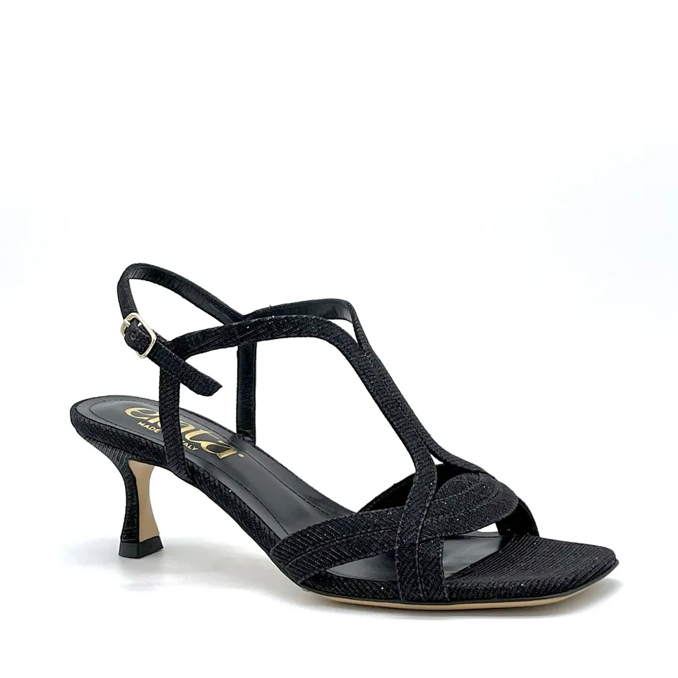 Elata 15146-1 sandales tissu laminé noir talon 5,5 cm