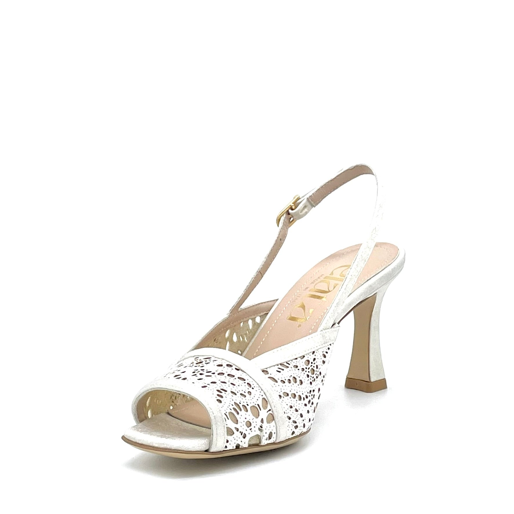 Elata 16113 sandales cuir blanc doré talon 7,5 cm
