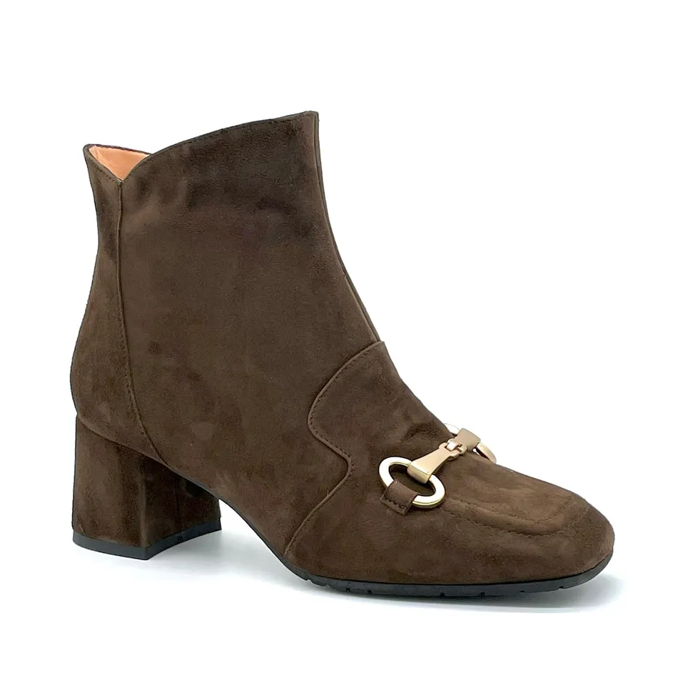 Elata 52530 bottines daim marron mors doré talon 5,5 cm