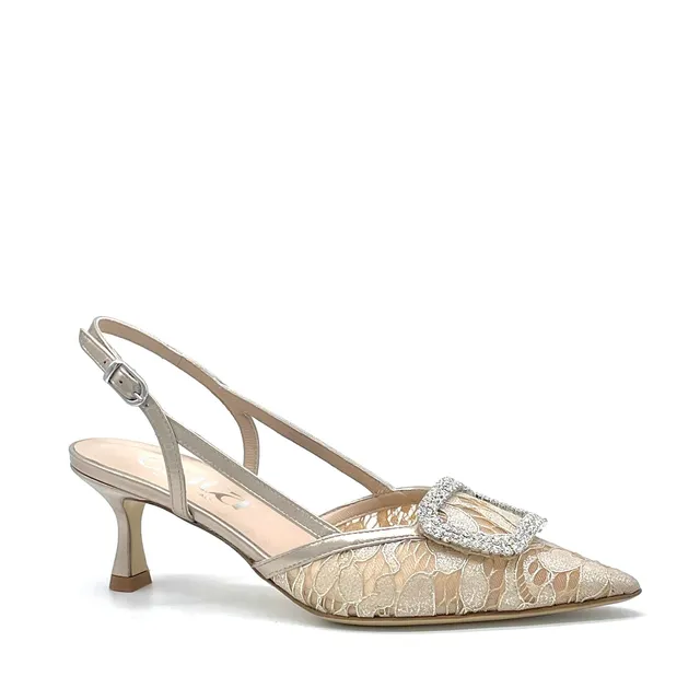 ELATA 16140 slingback dentelle champagne 5,5 cm