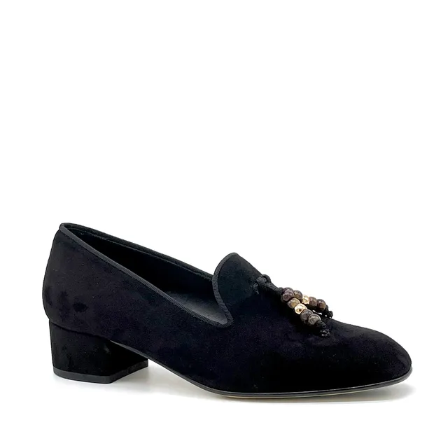 ELATA 56527 mocassin daim noir perles talon 3,5 cm