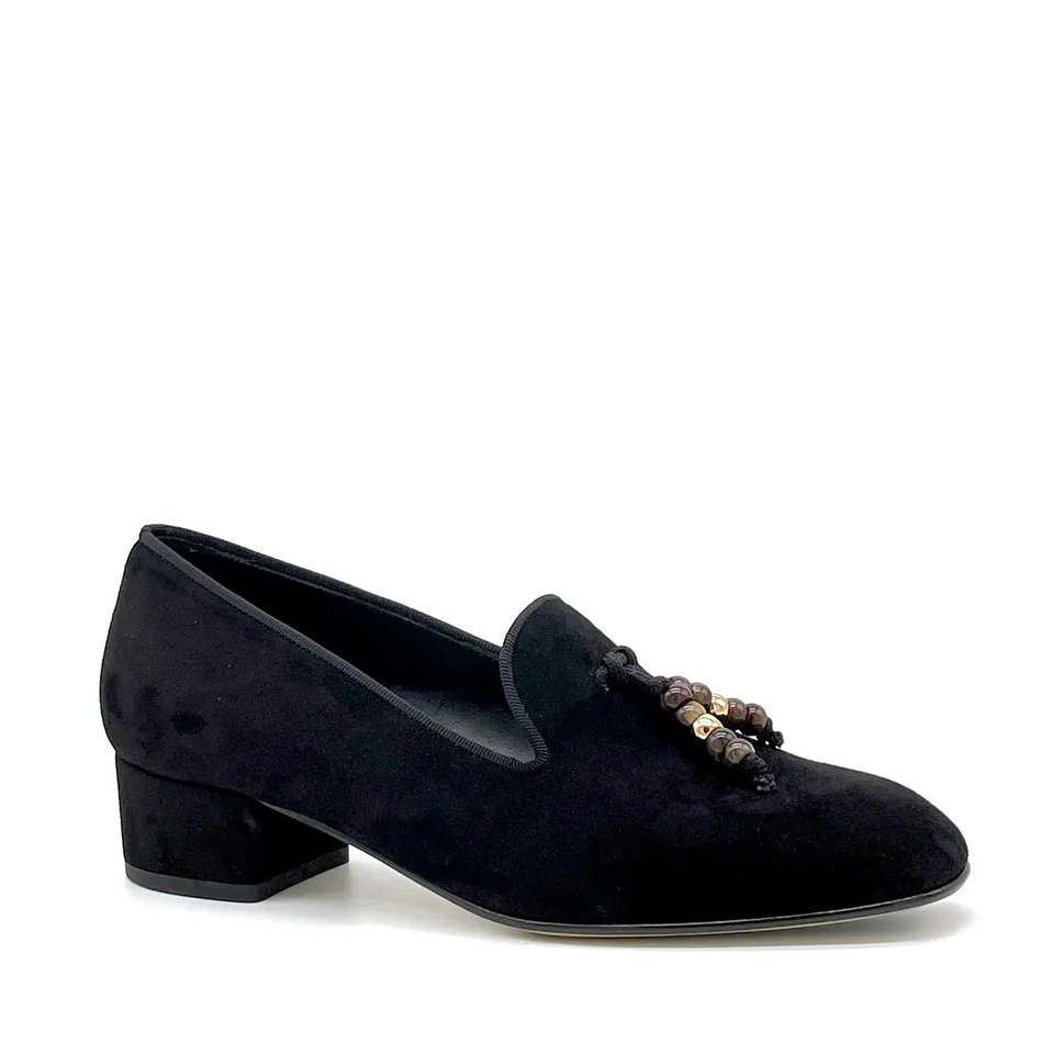ELATA 56527 mocassin daim noir perles talon 3,5 cm