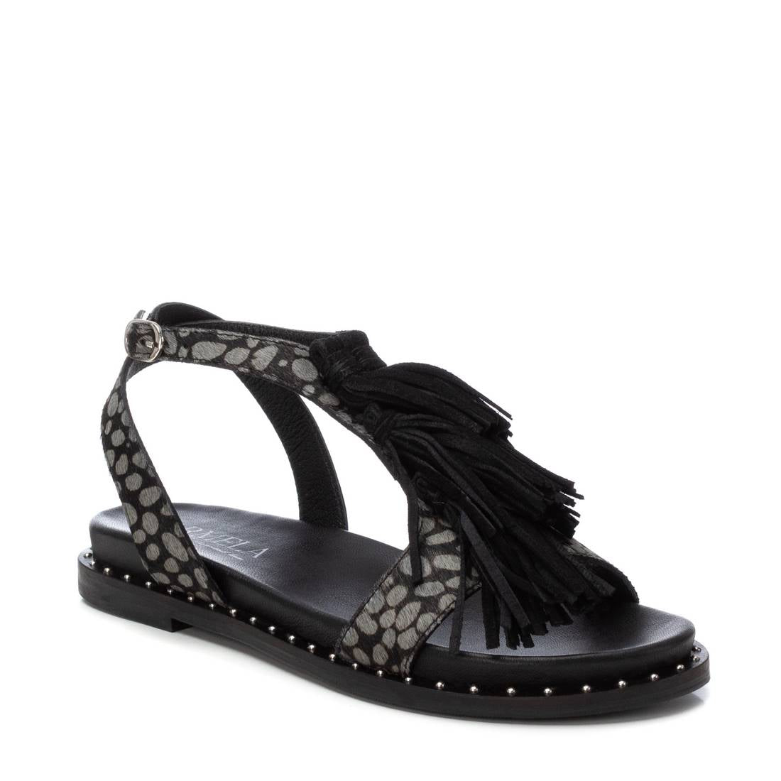 Carmela 16239002 sandales cuir noir imprimé animal