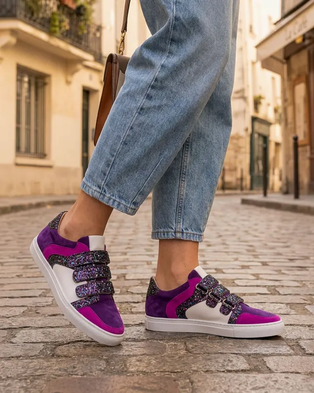 Dessine Moi Un Soulier basket velours violet fuchsia glitter