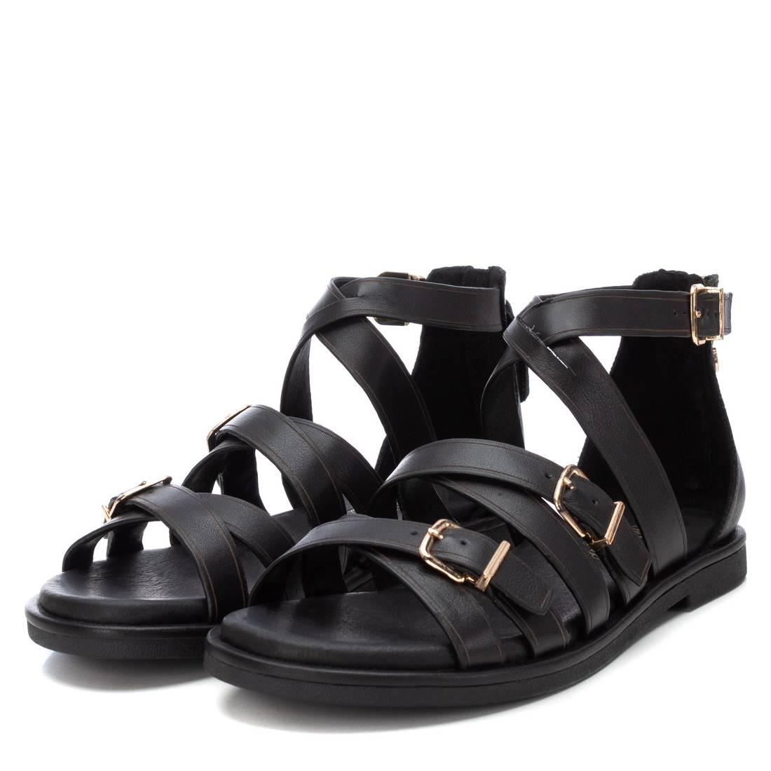 Carmela 16148701 sandales romaines noir cuir plates