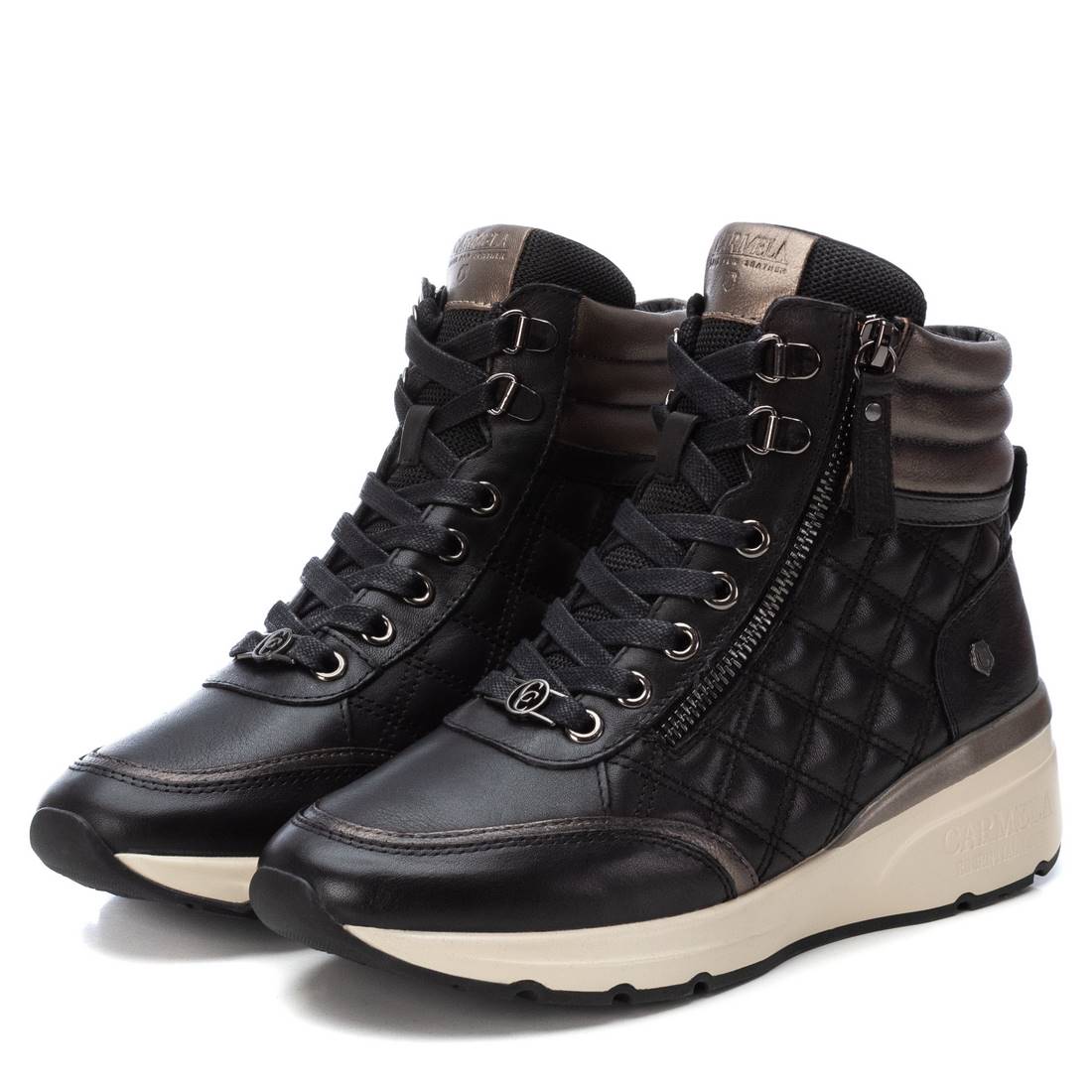 Carmela 16182101 bottines cuir noir compensé 4 cm