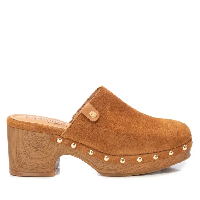 Carmela 16147501 sabots cuir marron talon 7 cm clous