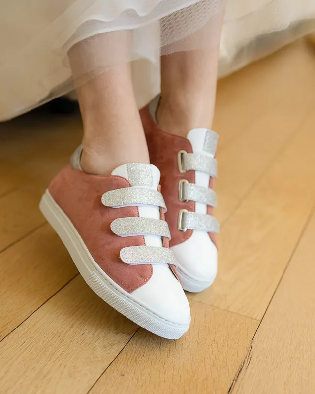 Dessine Moi Un Soulier basket scratch velours rose thé paillette argent
