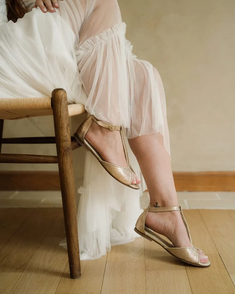 Dessine Moi Un Soulier sandale Charlotte paillette champagne plate