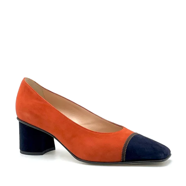 ELATA 54522 escarpins daim potiron bleu nœud marron