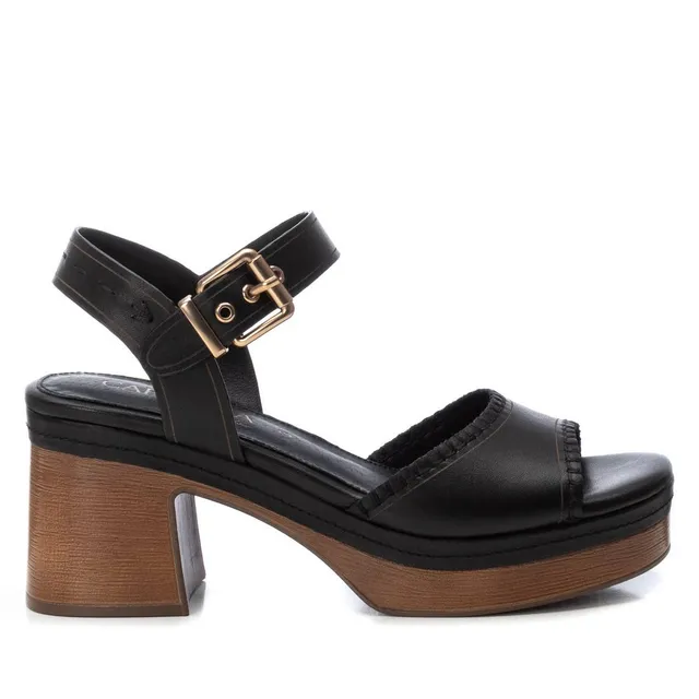Carmela 16220702 sandales cuir noir talon compensé