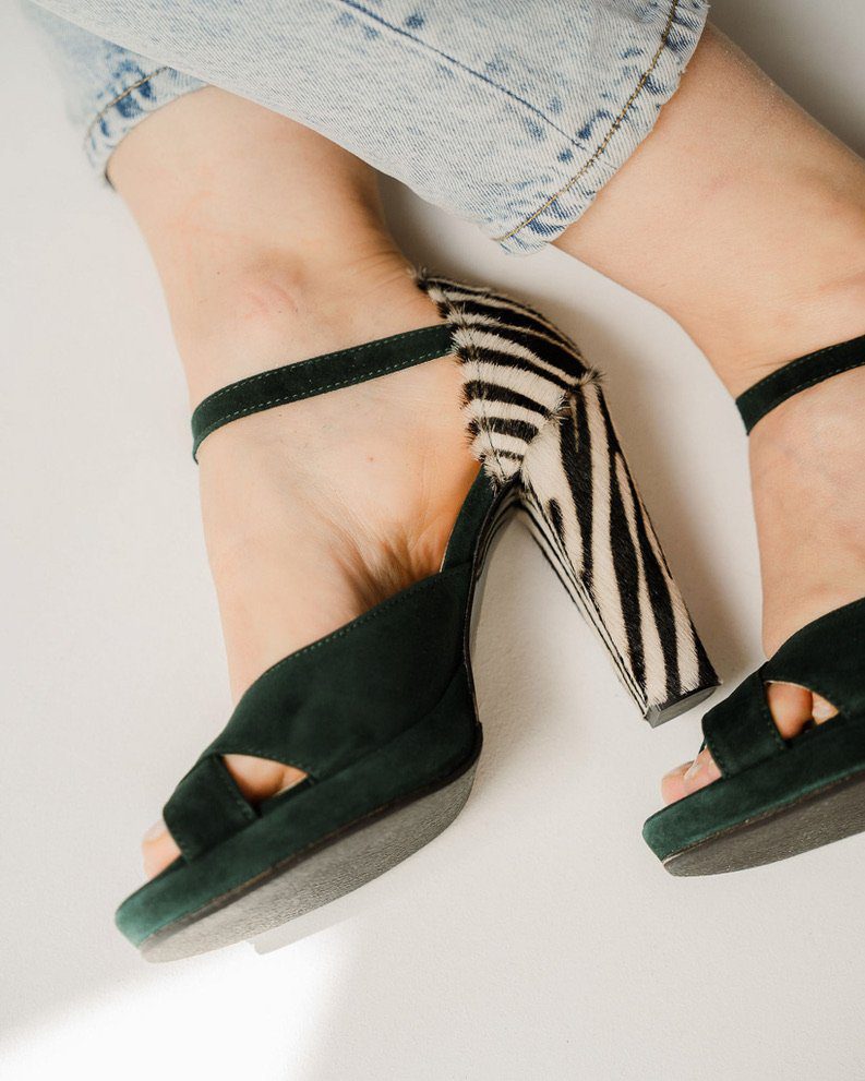 Dessine Moi Un Soulier Salomé plateforme velours vert talon
