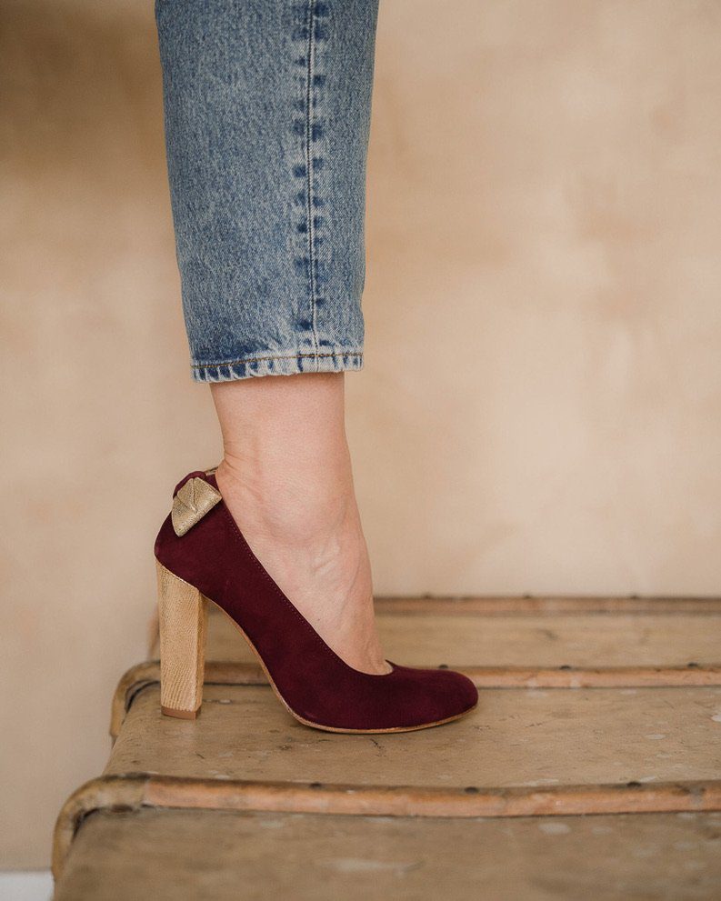 Dessine Moi Un Soulier escarpin bout rond velours grenat talon