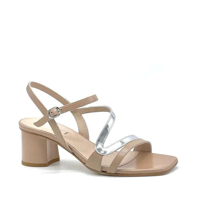 ELATA 15158 sandale cuir marron argent talon 5,5 cm