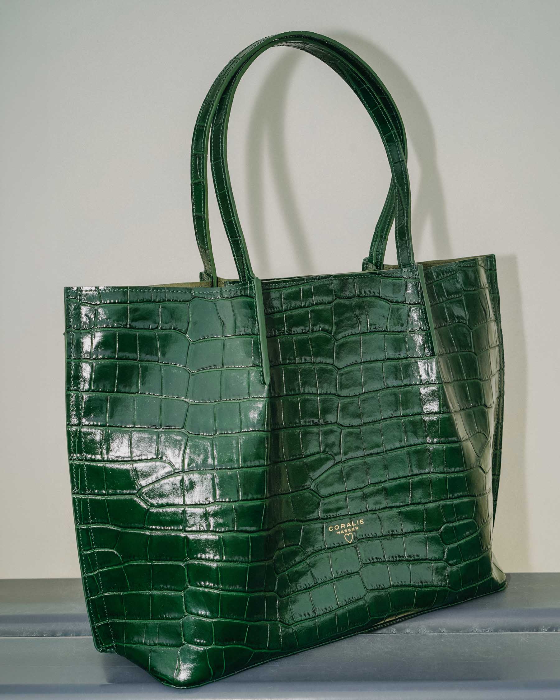 Coralie Masson Malcolm sac cabas vert croco cuir