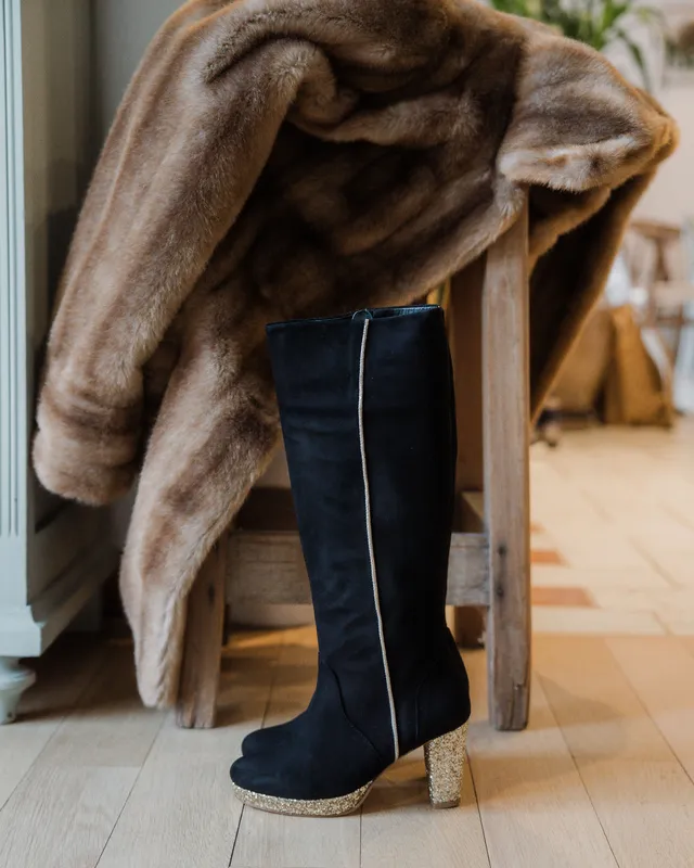 Dessine Moi Un Soulier botte plateforme velours noir champagne