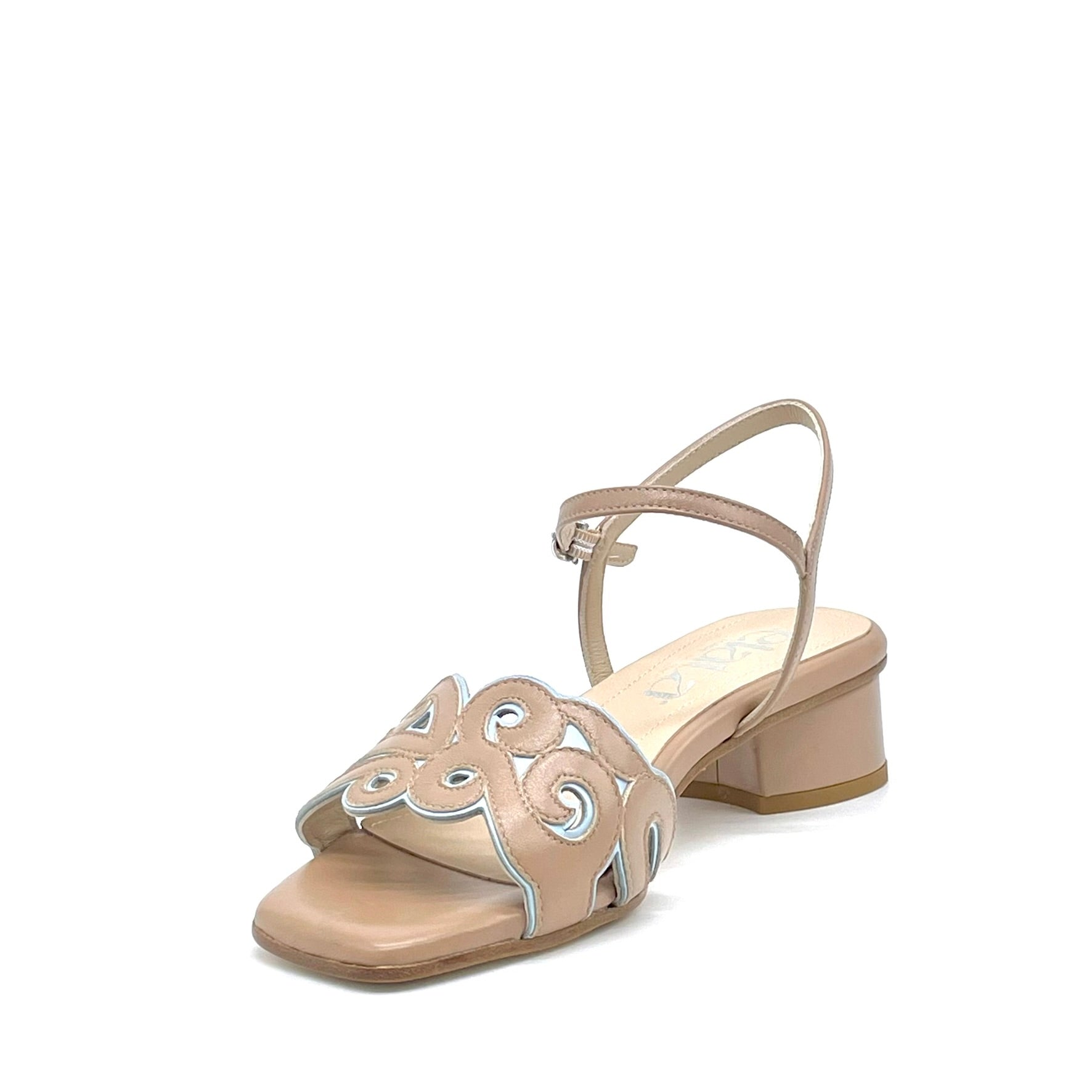 ELATA 16130-1 sandales cuir cannelle bleu talon 3,5 cm