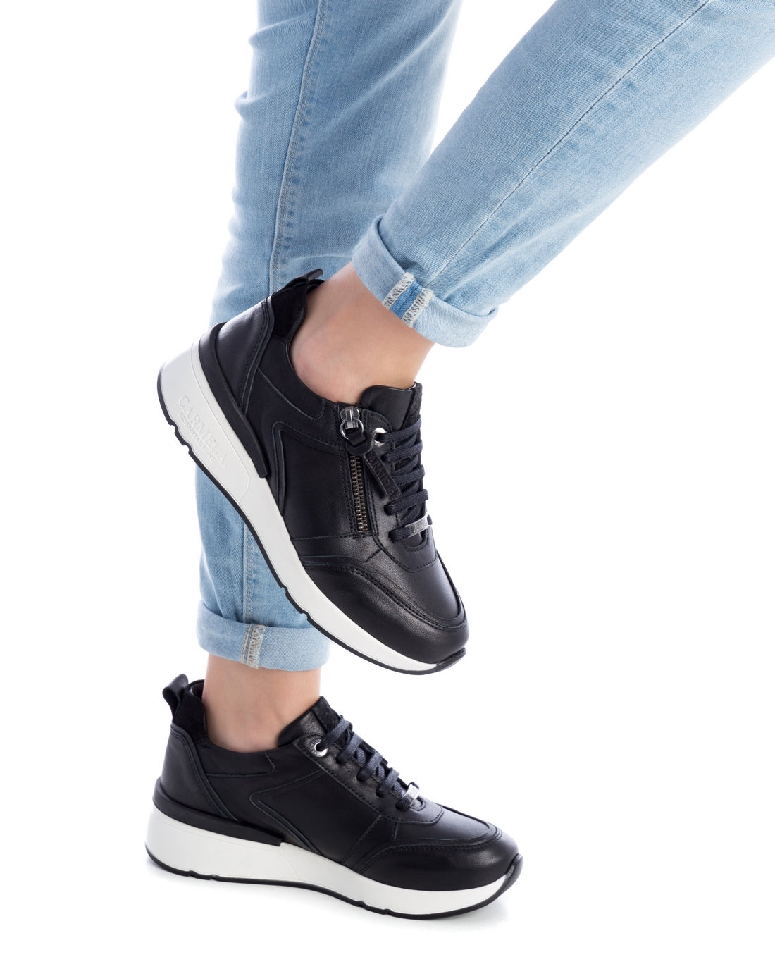 Carmela 16020801 basket cuir noire plate zippée