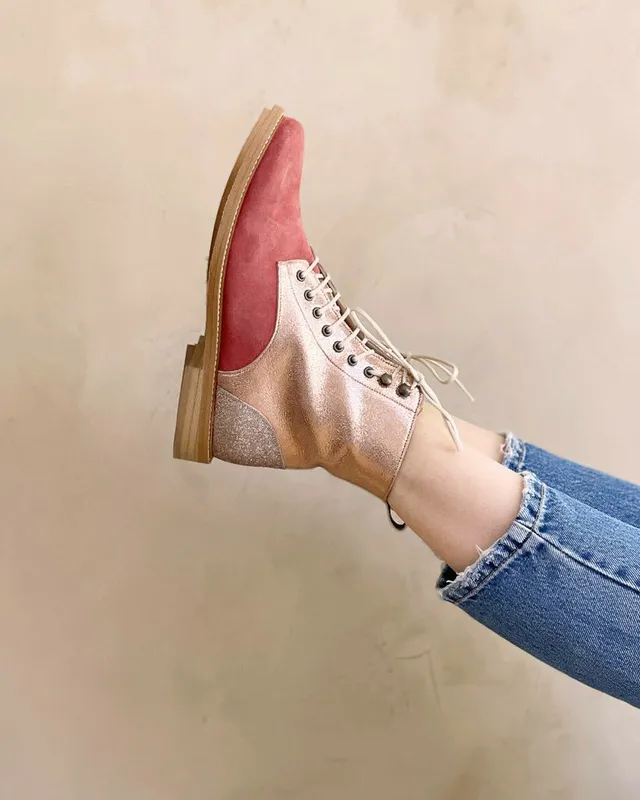 Dessine Moi Un Soulier Billie boots velours rose thé irisé