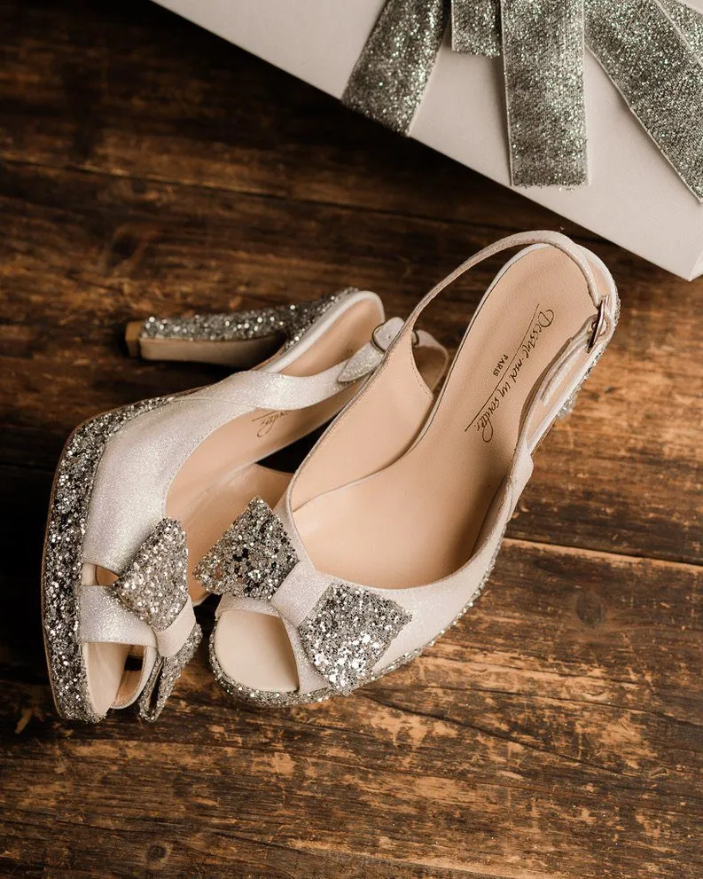 Dessine Moi Un Soulier escarpin slingback paillettes blanc argent