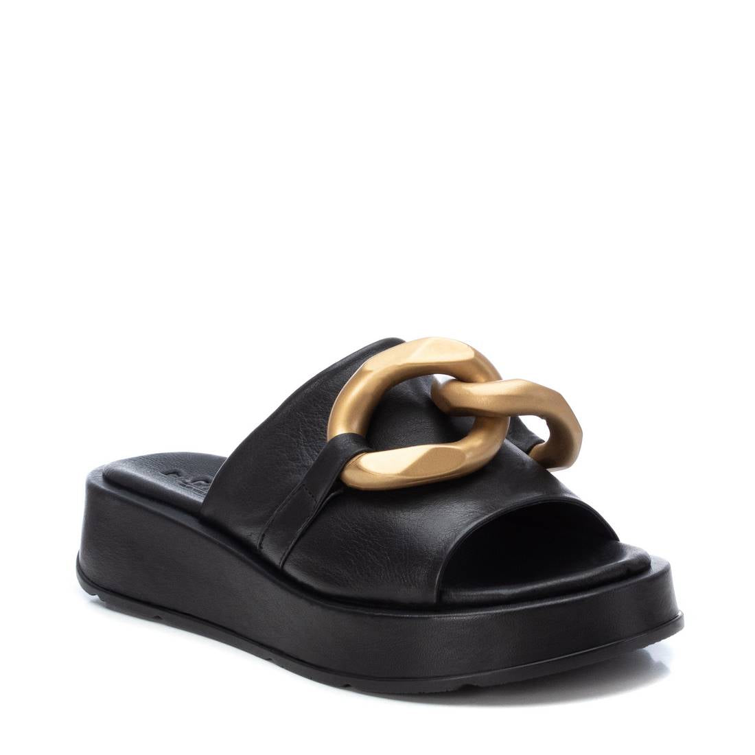 Carmela 16077403 sandale femme cuir noir chaîne 4cm