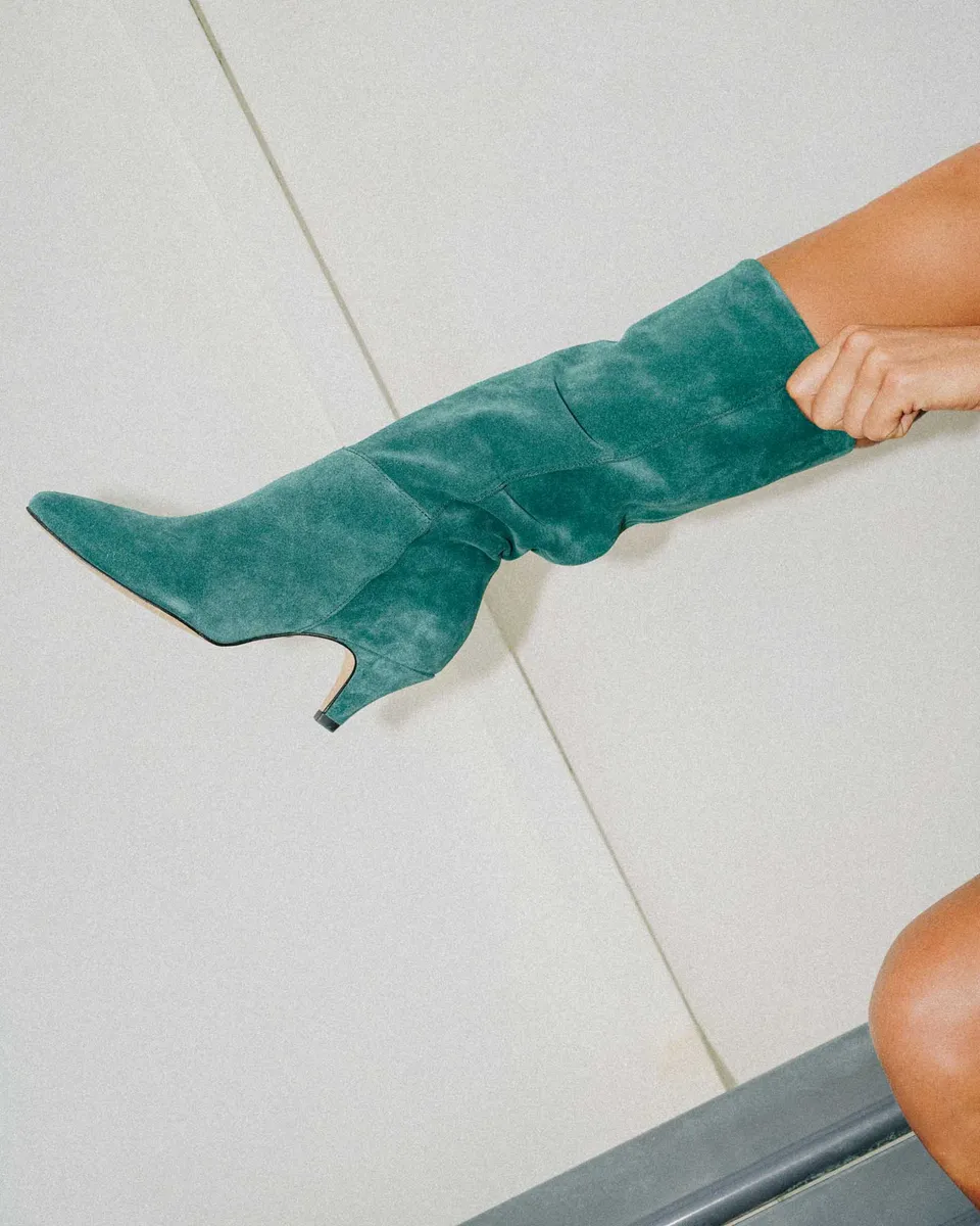Coralie Masson Billie bottes cuir vert talon 7 cm