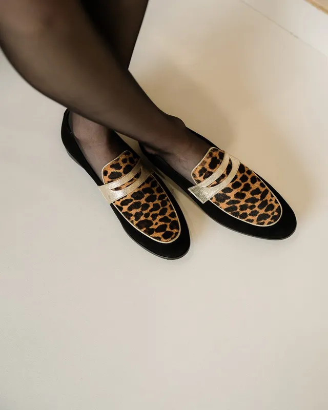 Dessine Moi Un Soulier mocassin Romy velours noir léopard