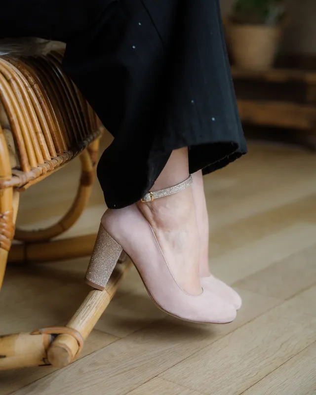 Dessine Moi Un Soulier escarpins velours vieux rose paillettes or