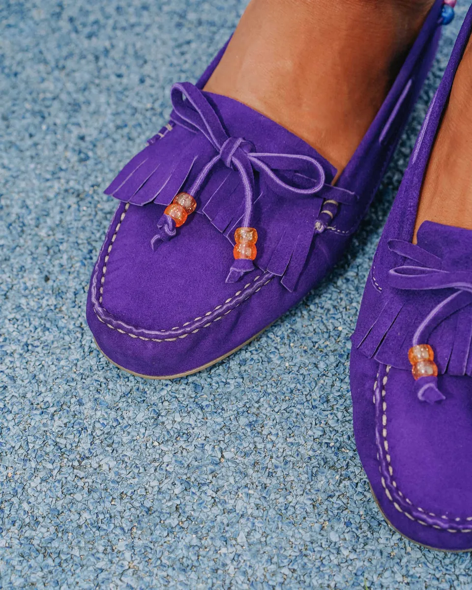 Coralie Masson Janyne mocassins cuir violet perles