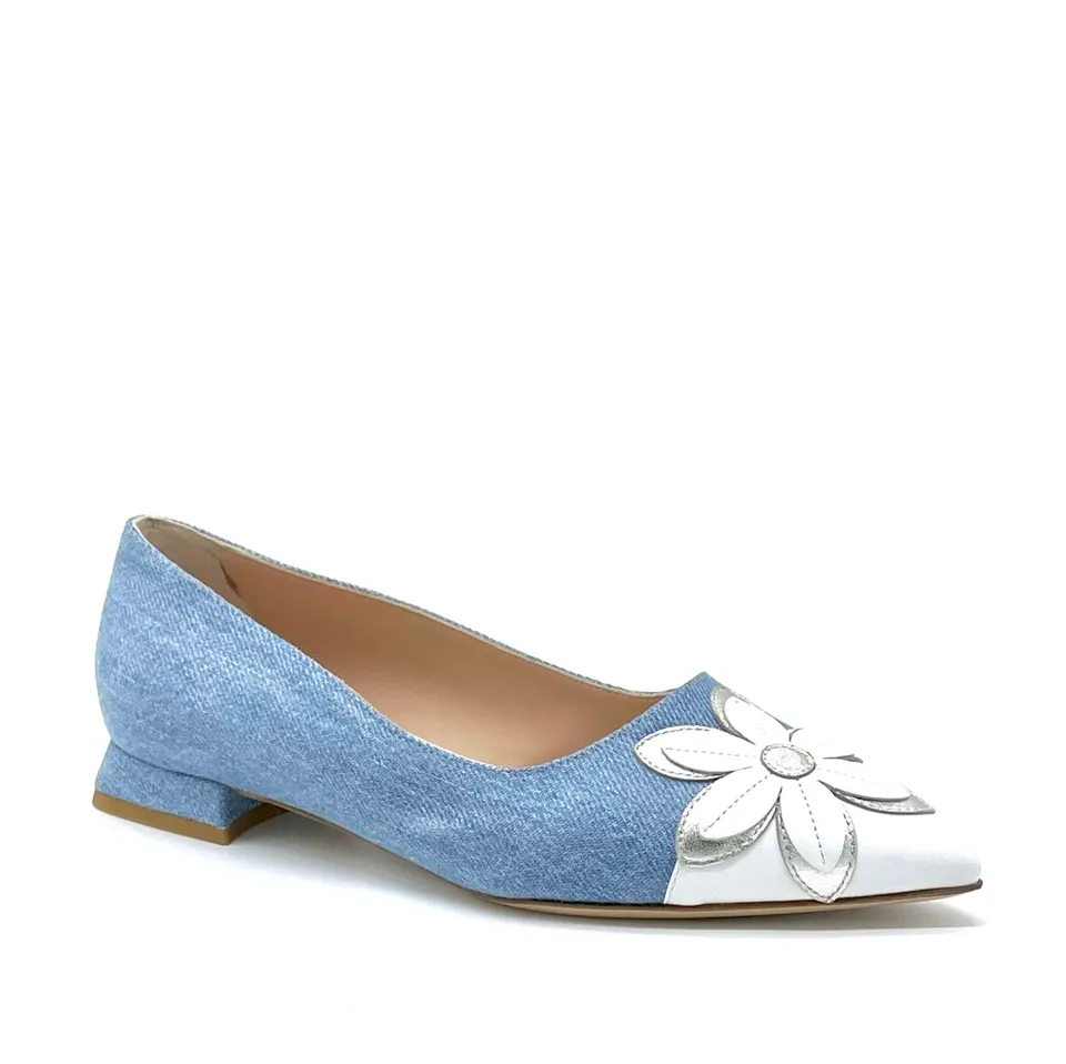 ELATA 12170 ballerine cuir blanc jean talon 1 cm