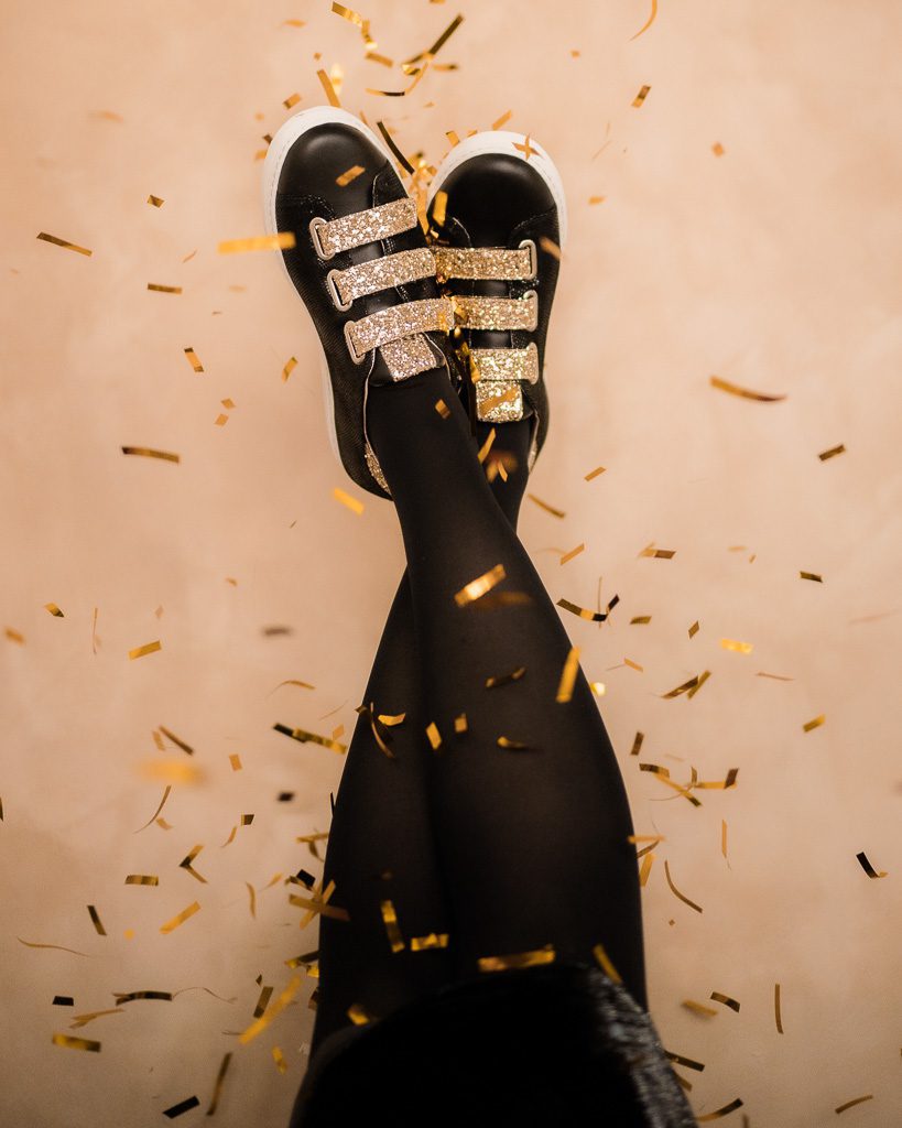 Dessine Moi Un Soulier baskets cuir noir glitter champagne