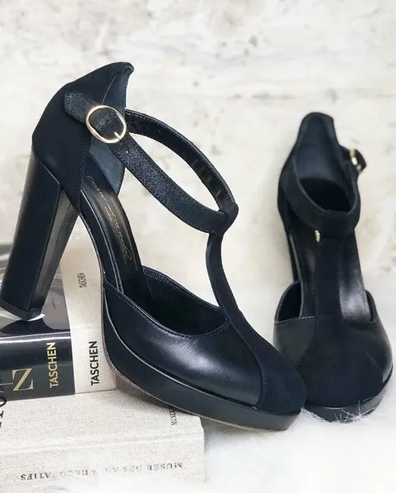 Dessine Moi Un Soulier salomé plateforme lisse velours irisé noir 35,5
