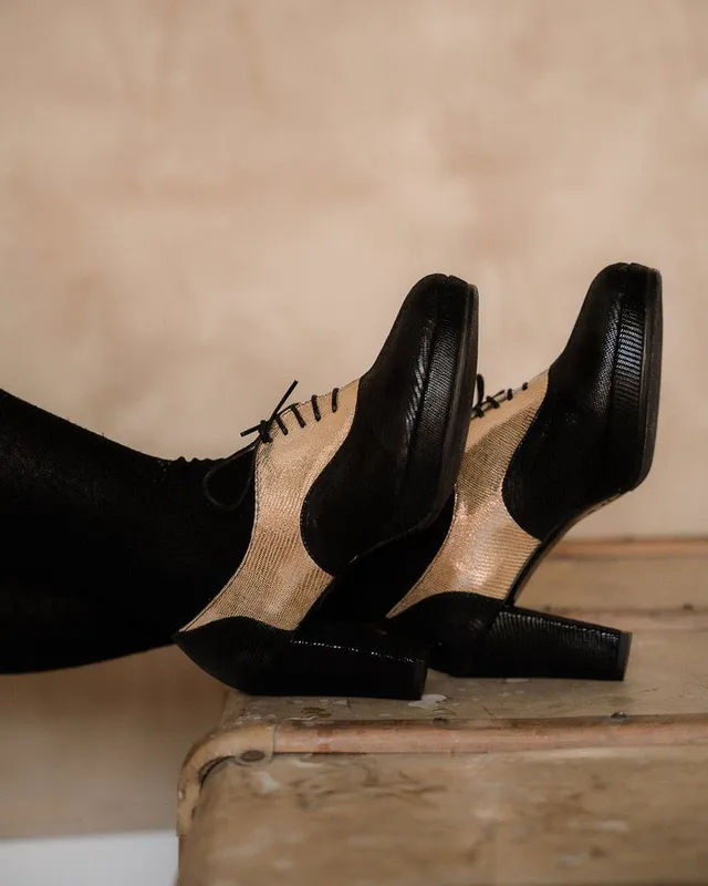 Dessine Moi Un Soulier plateforme richelieu vipérine noir bronze