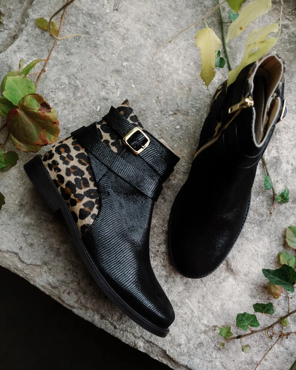 Dessine Moi Un Soulier Carla boots vipérine noire léopard