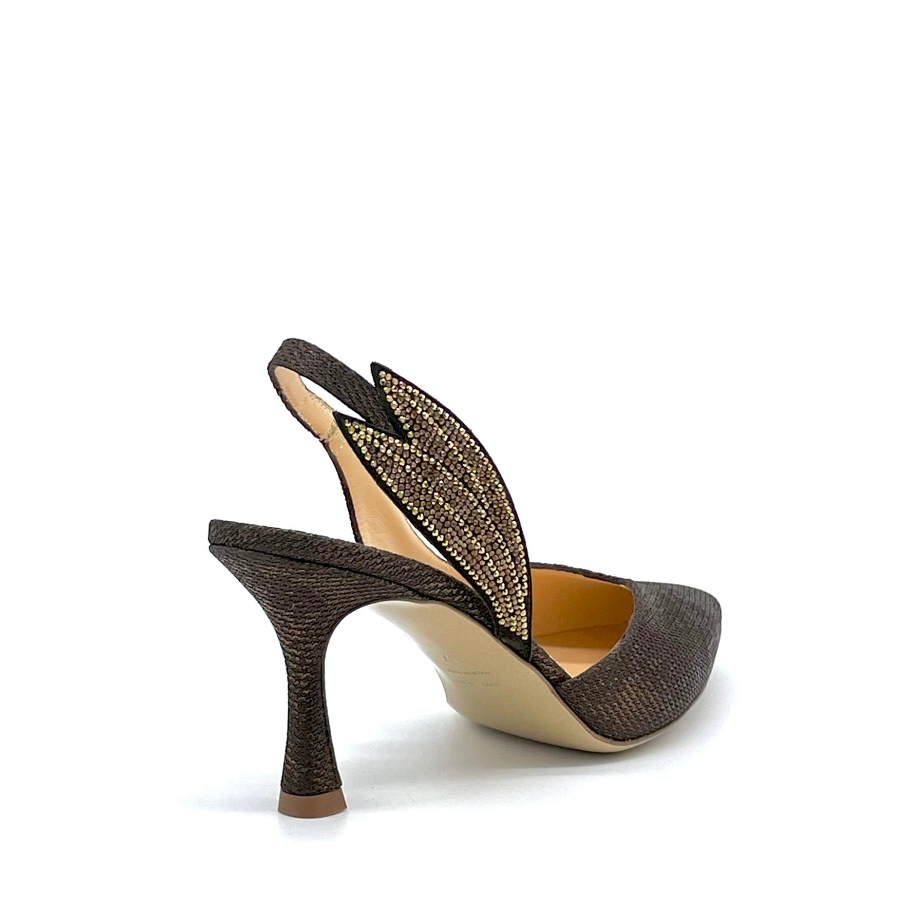 Elata 16150 slingback laminée marron strass talon 7,5 cm