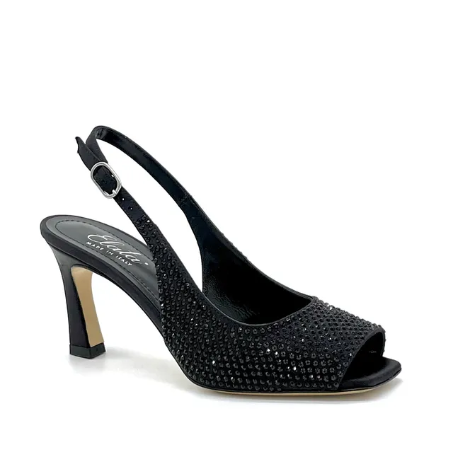 ELATA 12178 sandale soie noire strass talon 7,5 cm