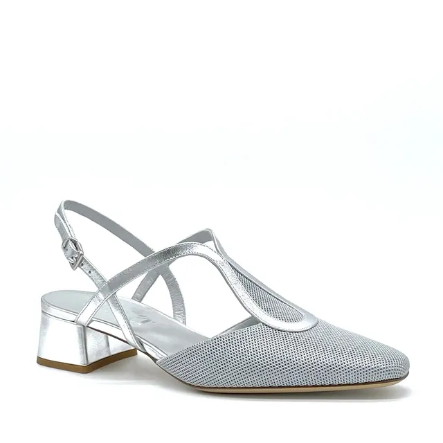 ELATA 15123 slingback laminé argent talon 3,5 cm