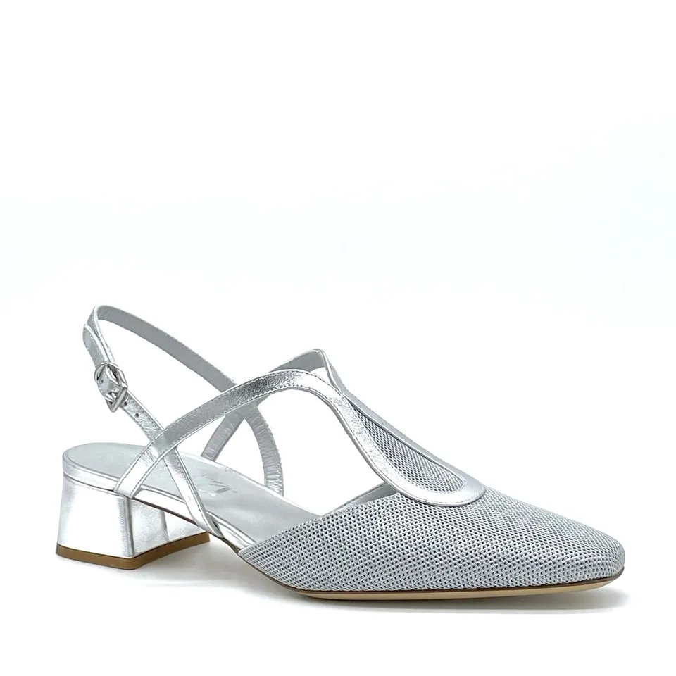 ELATA 15123 slingback laminé argent talon 3,5 cm