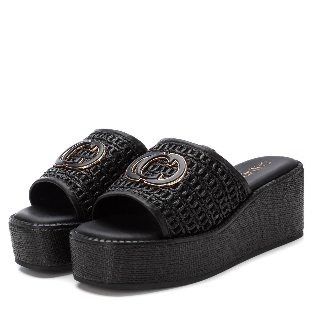Carmela 16223501 sandale compensée noir raphia
