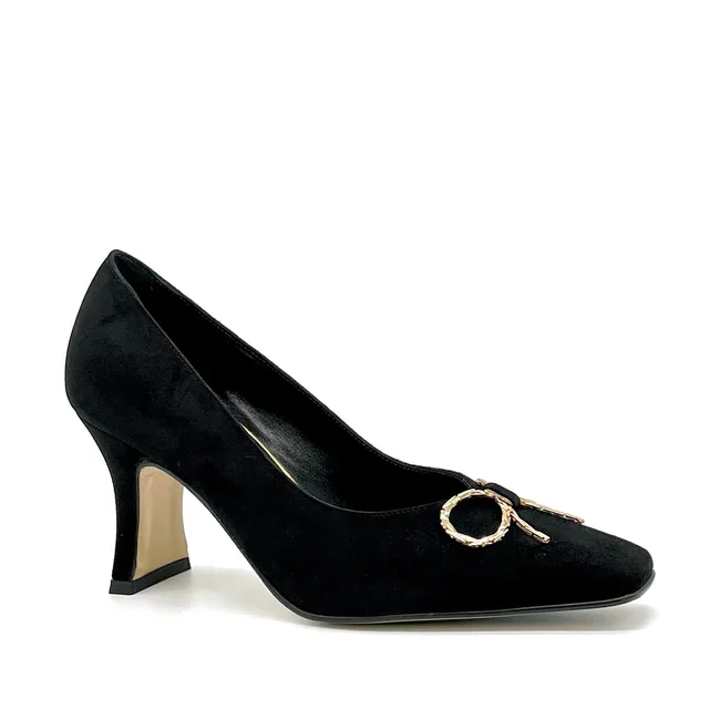 Elata 53501 escarpins daim noir noeud doré pointure 37