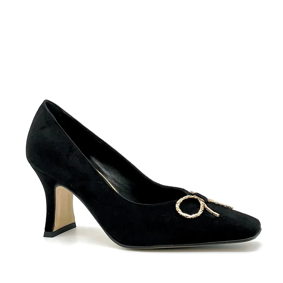 Elata 53501 escarpins daim noir noeud doré pointure 37