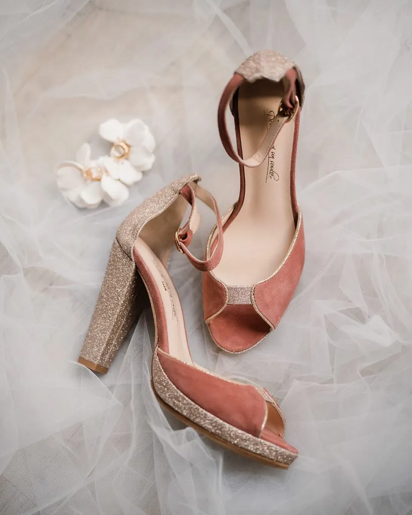 Dessine Moi Un Soulier Charlotte sandales velours rose paillettes or
