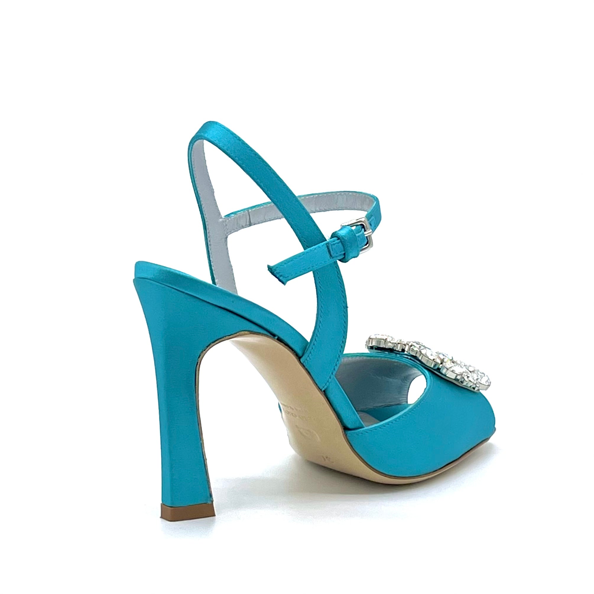 ELATA 13101 sandales satin bleu pétrole bijou 9,5 cm