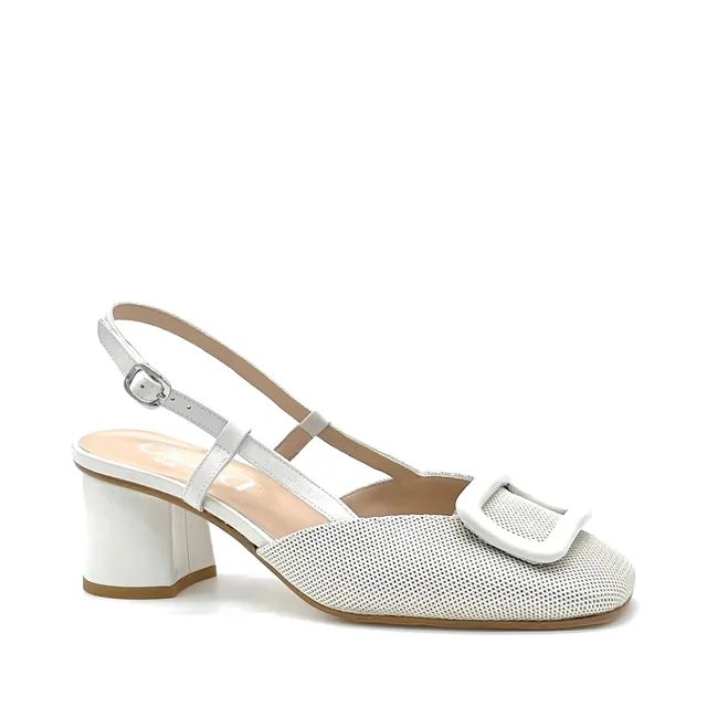 Elata 15168 slingback cuir latte tissu talon 5,5 cm