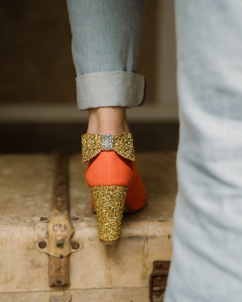 Dessine Moi Un Soulier Escarpin bout rond velours orange fluo